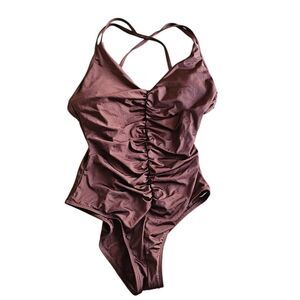 Skye brown open back One pc Swimsuit womens Sz S new